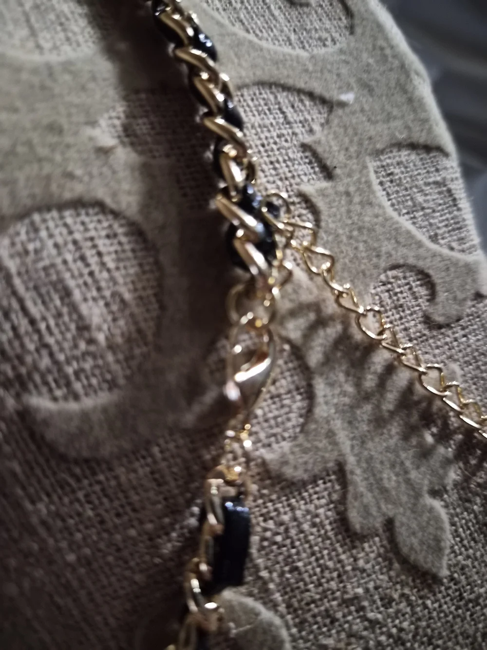Louis Vuitton Gold and Black Braided Chain Necklace with Crystal LV Pendant